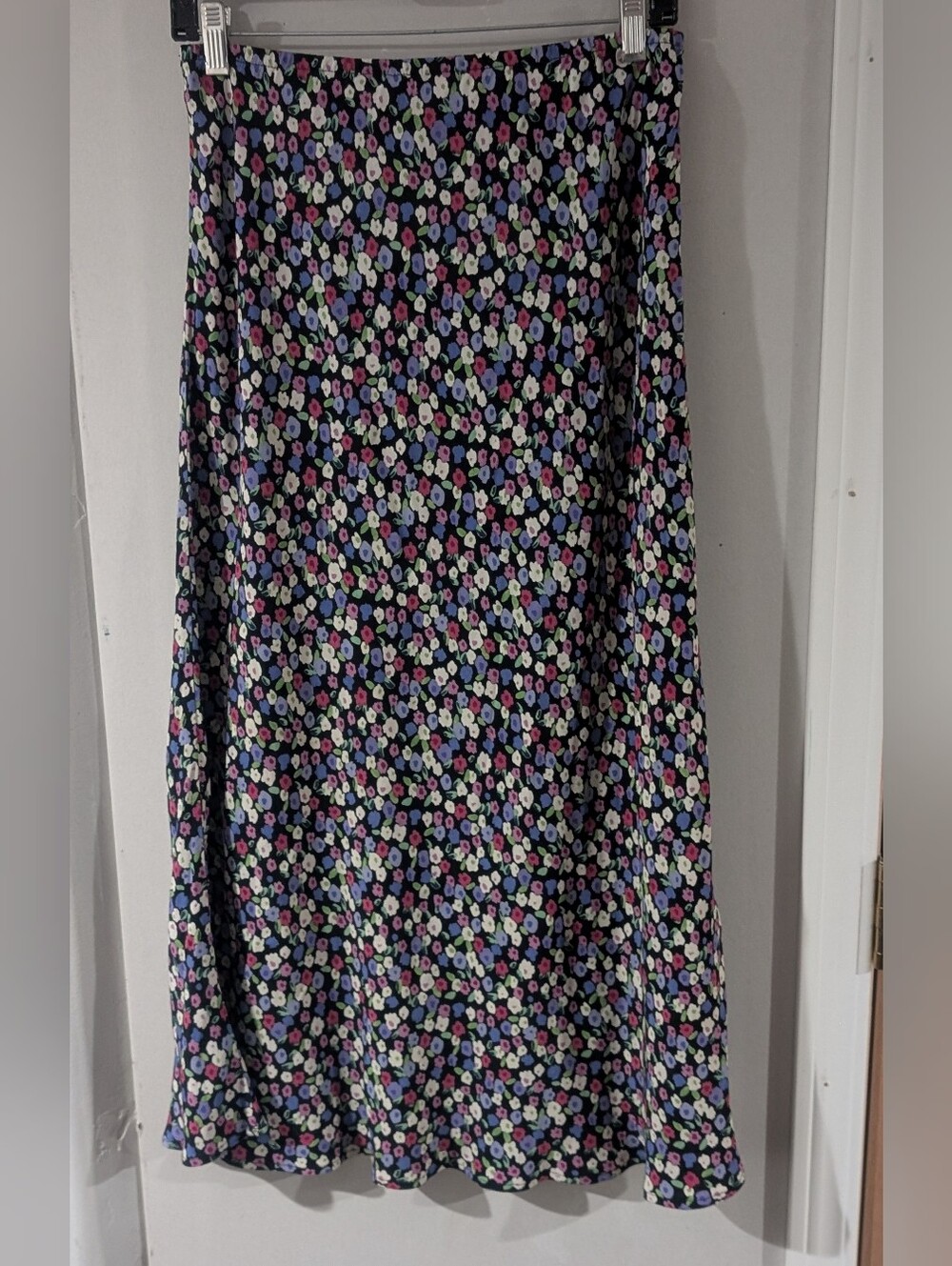 Floral Midi Skirt in Black with Multi-Color Blooms - P. Medium